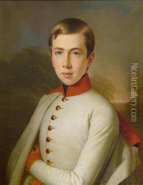 Young Man In Uniform Oil Painting - Anton Einsle