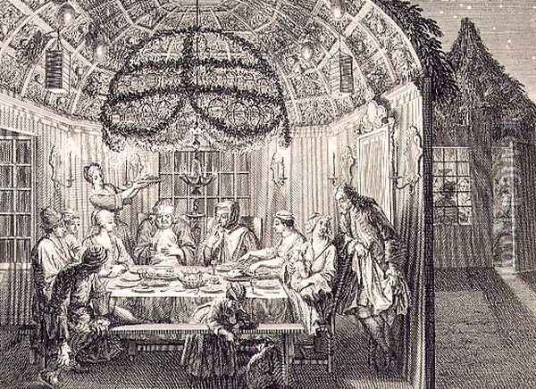 Jewish Meal During the Feast of the Tabernacles, illustration from Religious Ceremonies and Customs, 1724 Oil Painting - Bernard Picart