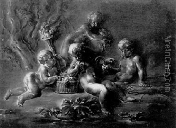 Trompe L'oeil With Putti: An Allegory Of The Four Seasons Oil Painting - Jean-Baptiste Oudry