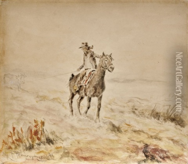 Lone Rancher On Horseback Oil Painting - Frank Tenney Johnson