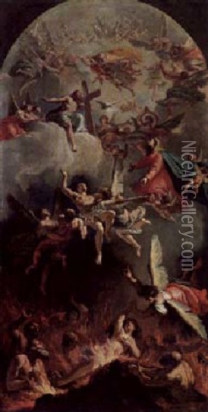 Die Madonna Als Furbitterin Fur Die Seelen Im Fegefeuer Oil Painting - Francesco Salvator Fontebasso