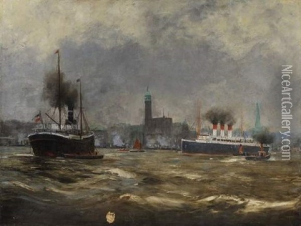 Vue D'un Port (hollande?) Oil Painting - Alexander Essfeld
