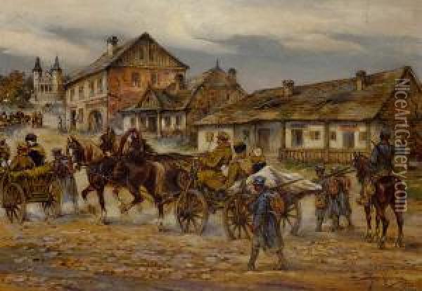 Eskorta Zolnierzy Rosyjskich Oil Painting - Tadeusz Rybkovski
