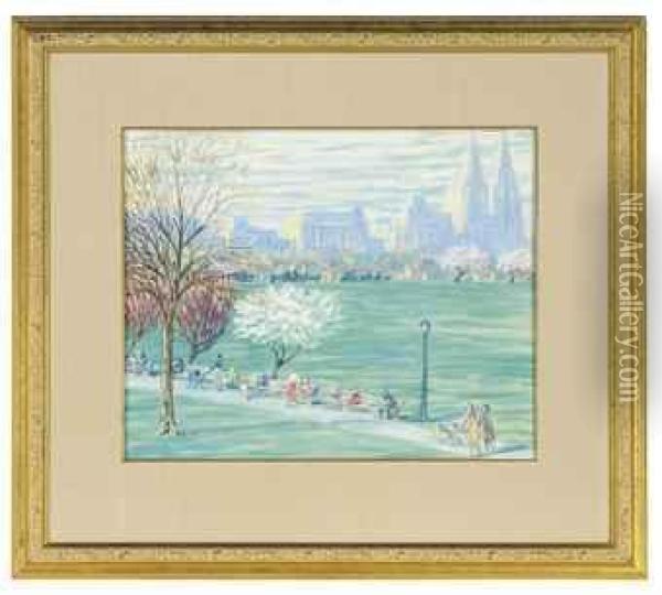 A Stroll Through Central Park, New York Oil Painting - Henry Ives Cobb