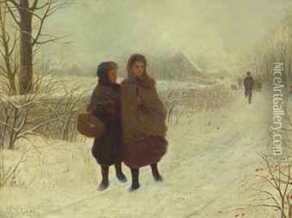 A Cold Walk Home Oil Painting - Samuel S. Carr