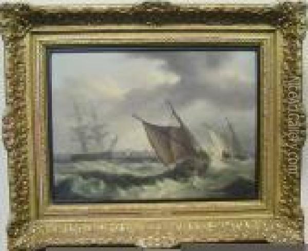Shipping In Rough Waters Oil Painting - Thomas Luny