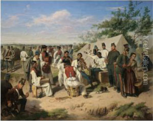 Szene Aus Dem Italienischen 
Feldzuge (austrian Soldiers Restingduring The Italian Campaign) Oil Painting - Wilhelm Richter