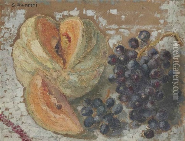 Nature Morte Aux Melon Et Raisins Oil Painting - Georges Rasetti