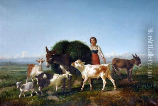 Contadinella Con Animali Oil Painting - Antonio Milone