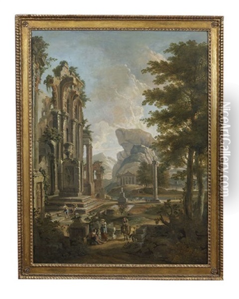 Capriccio With Figures And Ruins Oil Painting - Willem van der Hagen