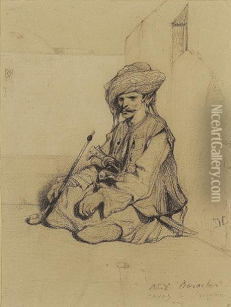A Seated Turk Oil Painting - Alexandre Gabriel Decamps
