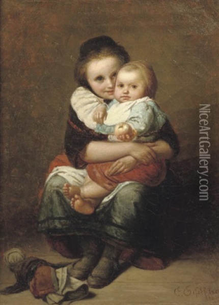 The Cute Siblings Oil Painting - Eduard Geselschap