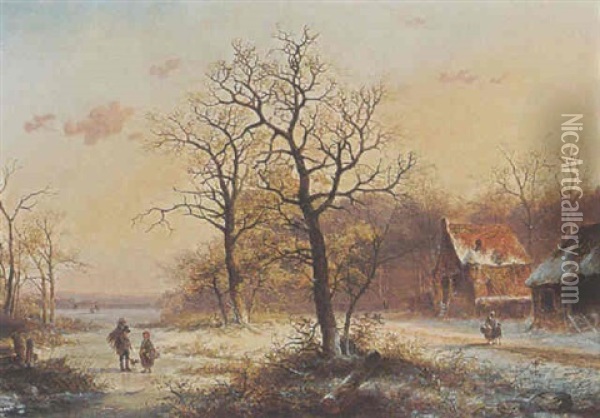 Conversing Figures On A Frozen Ditch Oil Painting - Jan Evert Morel the Younger