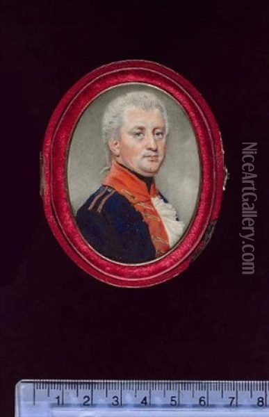 An Artillery Officer Wearing Undress Coatee With Scarlet Facings And Shoulder Strap  With Scarlet Cloth And Gold Lace, His Hair Powdered And Worn En Queue Oil Painting - Samuel Andrews