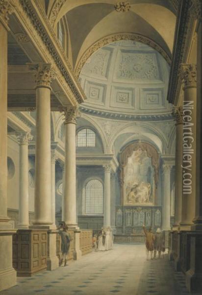 St. Stephen's Walbrook Church, London Oil Painting - Thomas The Younger Malton