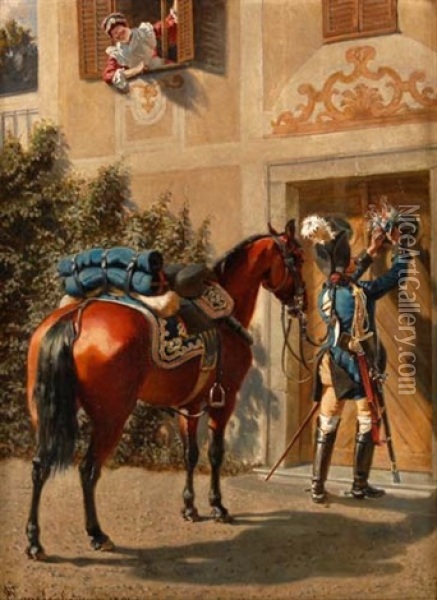 Der Verliebte Dragoner Oil Painting - Wilhelm Emele