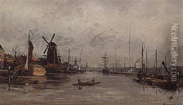 Moored Boats, Rotterdam Oil Painting - Antonius Bernardus Dirckx