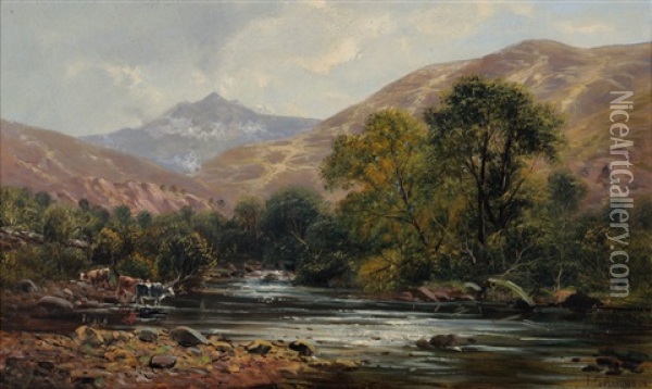 Snowdon From The River Glaslyn Oil Painting - John Gunson Atkinson
