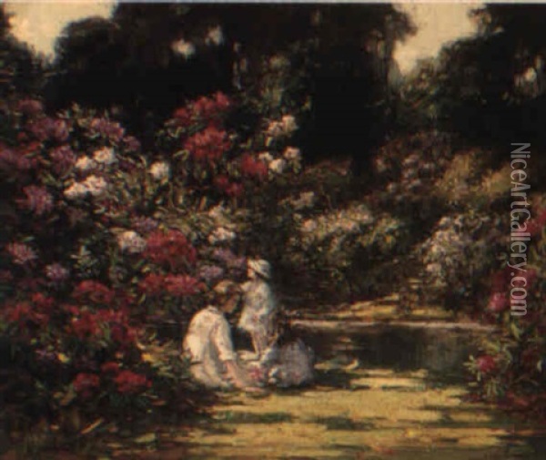 Summer In The Garden Oil Painting - Augustus William Enness