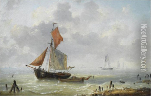 Shipping Off The Coast Oil Painting - Louis Verboeckhoven