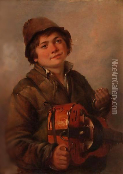 The Young Hurdy Gurdy Player Oil Painting - William Henry Hunt