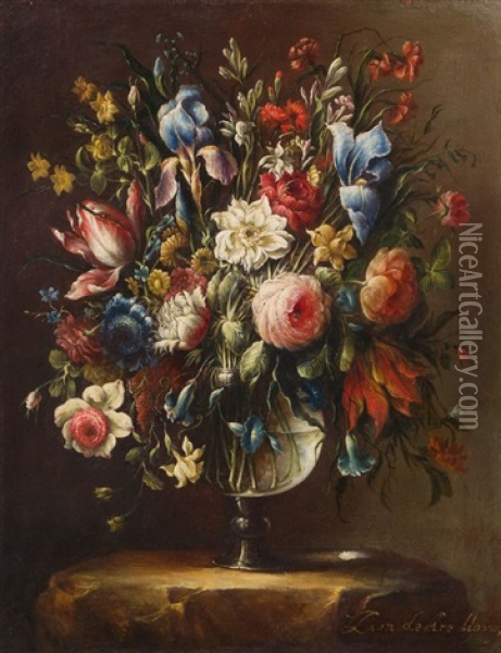 Blumenstillleben In Glasvase Oil Painting - Juan De Arellano