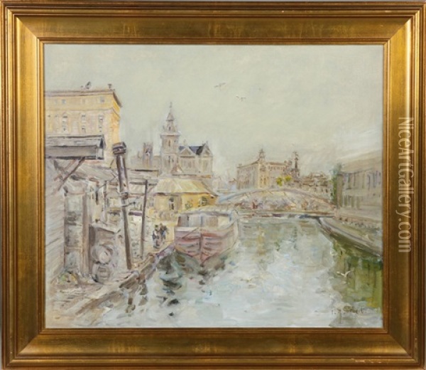 Erie Canal, Rochester, Ny Oil Painting - Edward Selmar Siebert