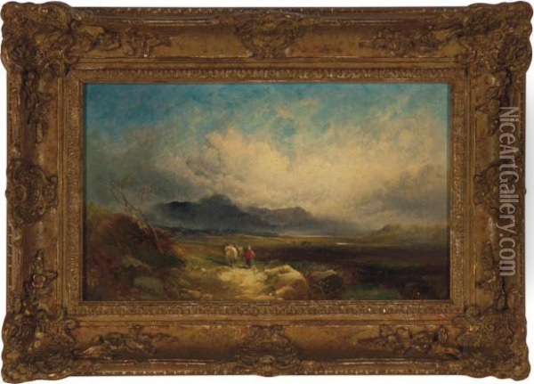 Travellers In The Highlands Oil Painting - Joseph Horlor