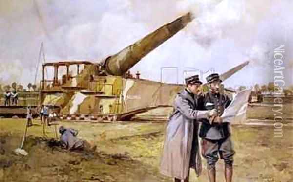 Heavy Artillery on the Railway Oil Painting - Francois Flameng
