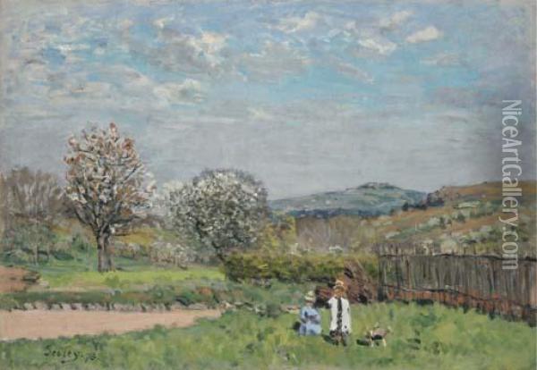 Enfants Jouant Dans La Prairie Oil Painting - Alfred Sisley