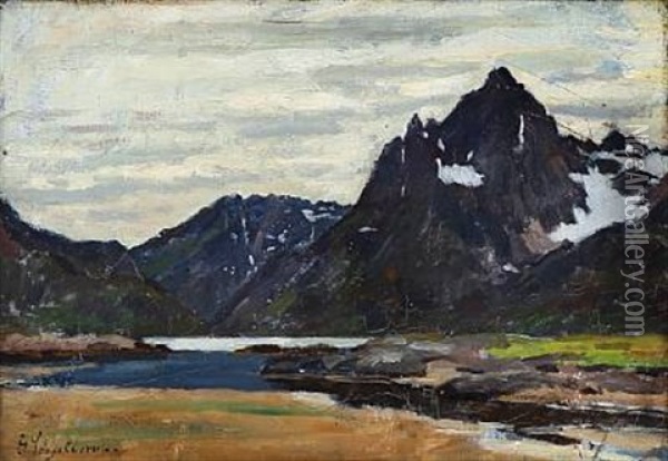 Norwegian Mountain Landscape Oil Painting - Georg Elias Schjelderup