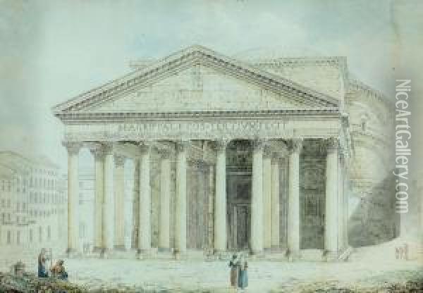 Pantheon A Rome. Oil Painting - Franz Keiserman