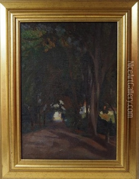 Effets De Lumiere Dans Une Allee D'arbres Oil Painting - Jules Leon Flandrin