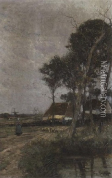 Norddeutsche Landschaft Mit Windmuhlen Oil Painting - Eugen Kampf
