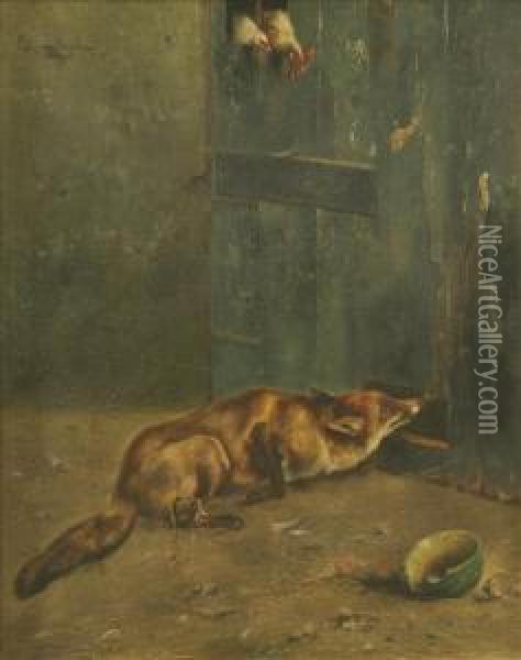 A Fox Stalkingchickens Oil Painting - Piet Van Engelen