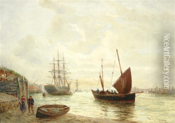 Shipping On An Estuary Oil Painting - Bernard Benedict Hemy