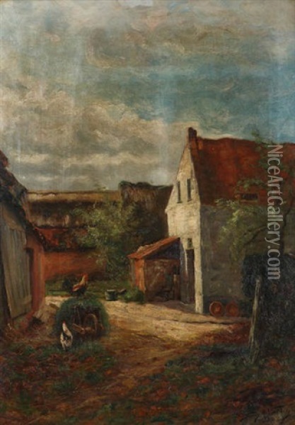 Cour De Ferme Animee De Poules Oil Painting - Franz De Vadder
