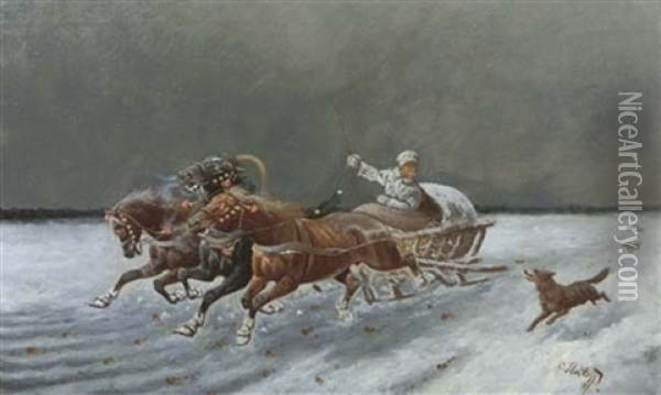 The Troika Ride Oil Painting - Adolf (Constantin) Baumgartner-Stoiloff