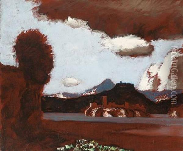 Sudlichekustenlandschaft Mit Burghugeln Oil Painting - Hermann Urban