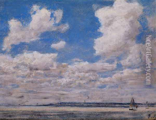 Seascape with Large Sky Oil Painting - Eugene Boudin