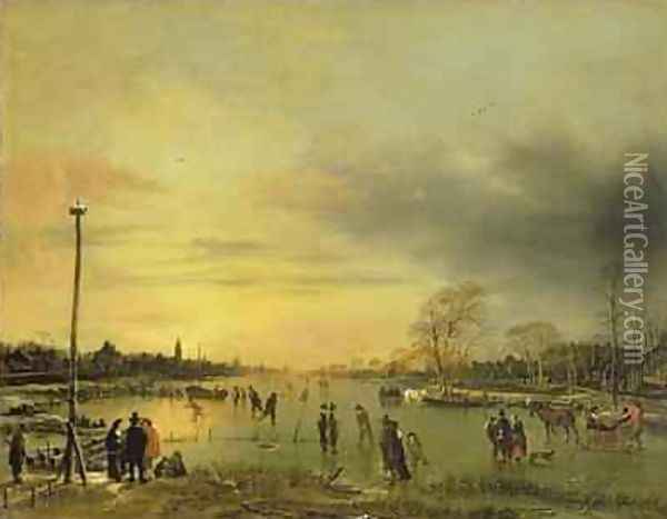 A Skating Scene 1655-60 Oil Painting - Aert van der Neer