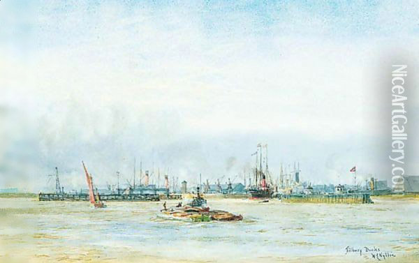 Allan Liner Entering Tilbury Docks Oil Painting - William Lionel Wyllie