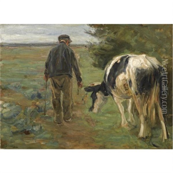 Bauer Mit Kuh-farmer And Cow Oil Painting - Max Liebermann