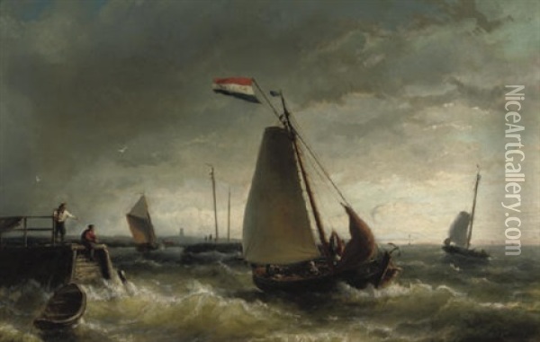 Fishing Vessel "de Hoop" In Rough Waters Oil Painting - Nicolaas Riegen