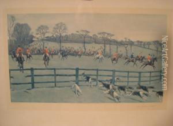' The Whaddon Chase ' Down From Christmas Gorse Oil Painting - Cecil Charles Aldin