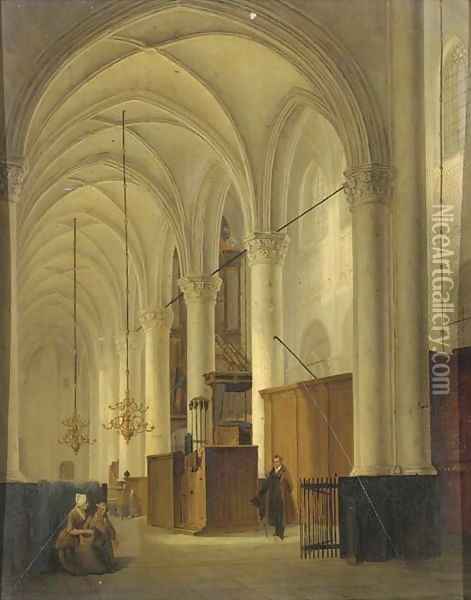 Figures in a exalted church interior Oil Painting - Bernardus Van De Laar