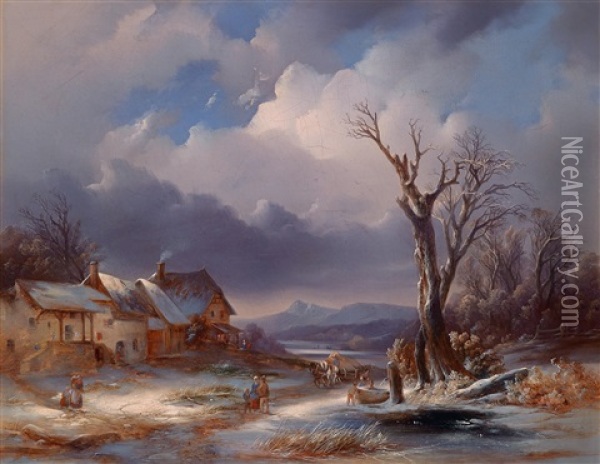 Eine Winterlandschaft Oil Painting - Josef Karl Berthold Puettner