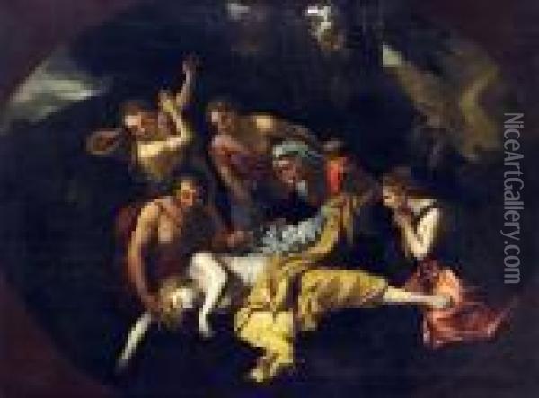 Tjanarna Finner Den Drunknade Drottning Zenobie Oil Painting - Nicolas Poussin