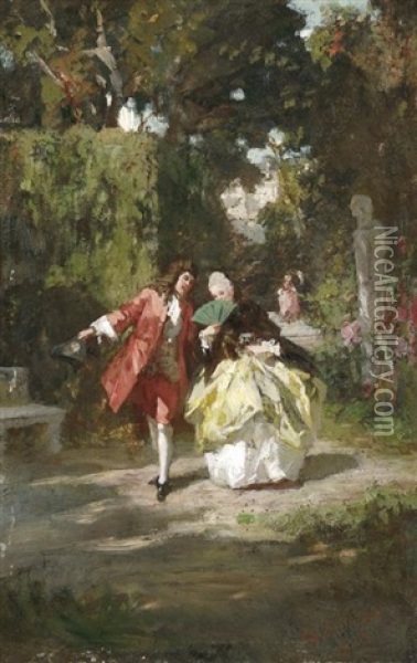 Galantes Paar Im Schlospark Oil Painting - Wilhelm August Lebrecht Amberg