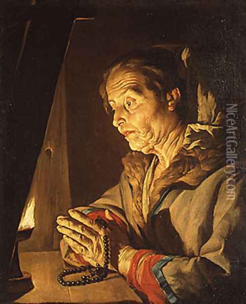 Old Woman Praying Oil Painting - Matthias Stomer